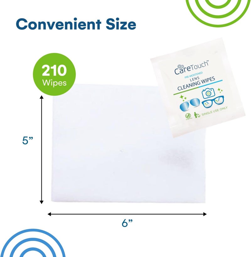 Care Touch Lens Wipes for Eyeglasses- 210 Count Individually Wrapped Pre- Moistened Wipes, 5 x 6 Inch- Camera Lens, Sunglasses and Glasses Cleaner,- Gentle and Portable for Cleaning of Optical Devices - Image 3